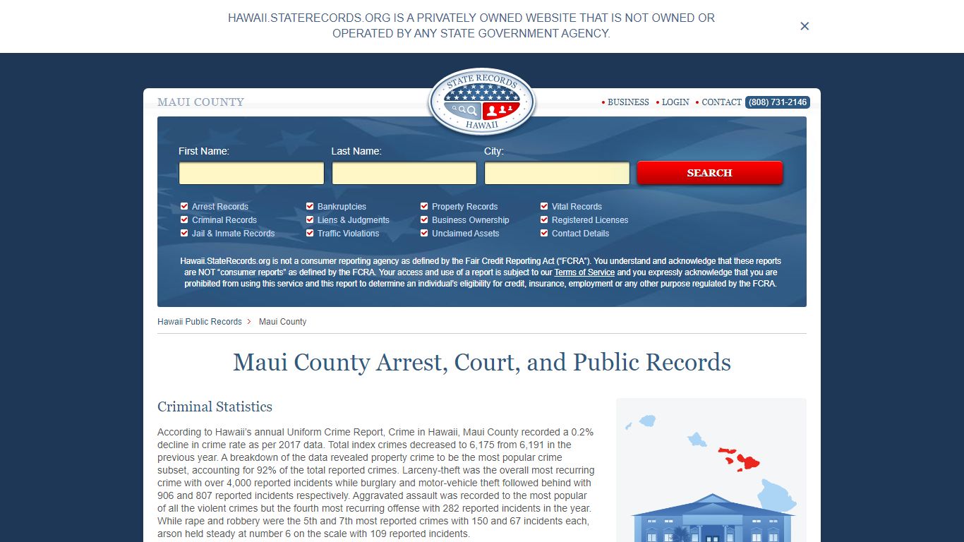 Maui County Arrest, Court, and Public Records