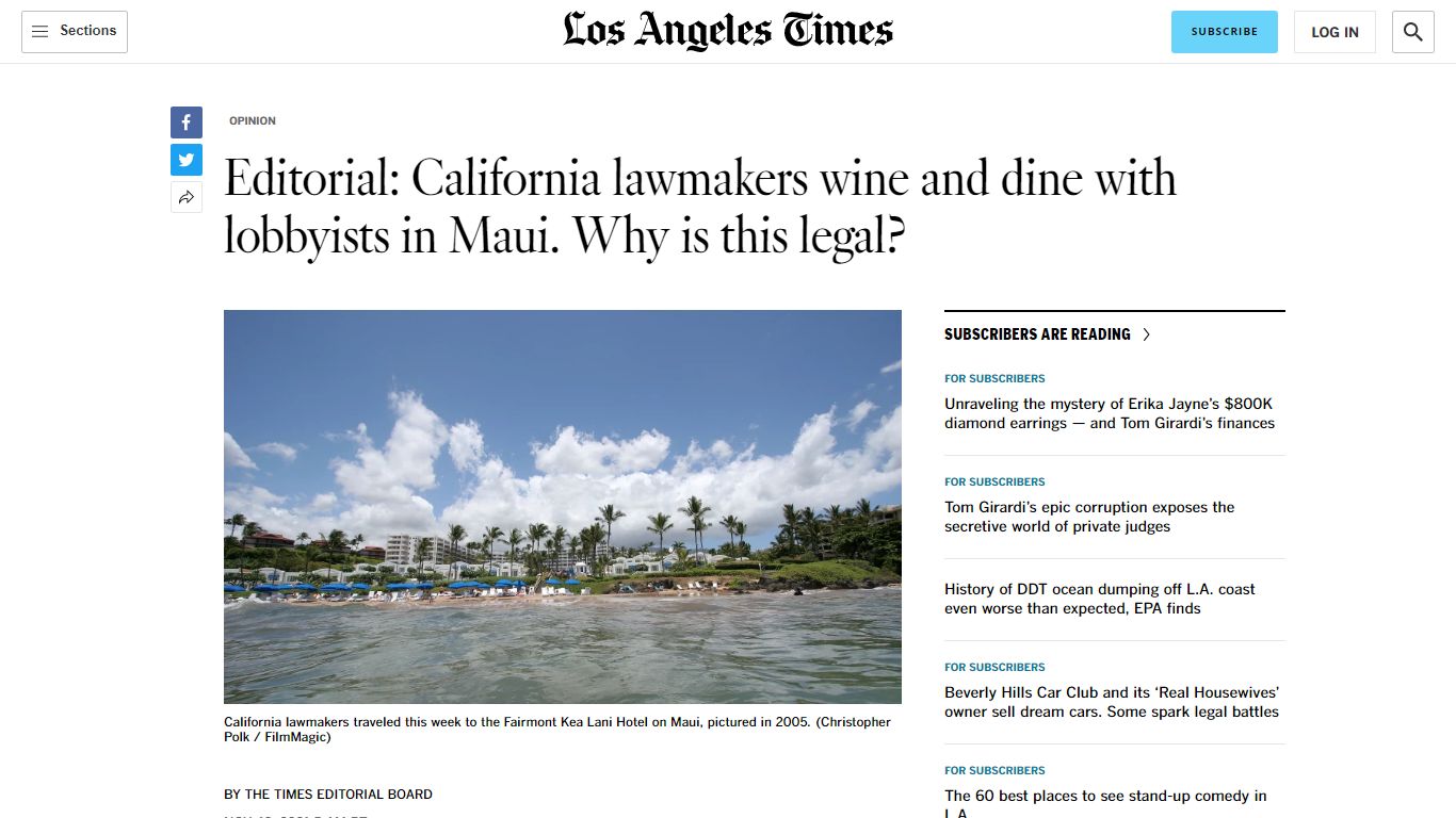 Editorial: California lawmakers wine and dine with ...